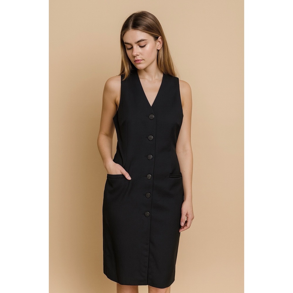 Valerie Stevens 100% Wool‎ Midi Dress Size 4 Black Lined Minimalist 90s Office